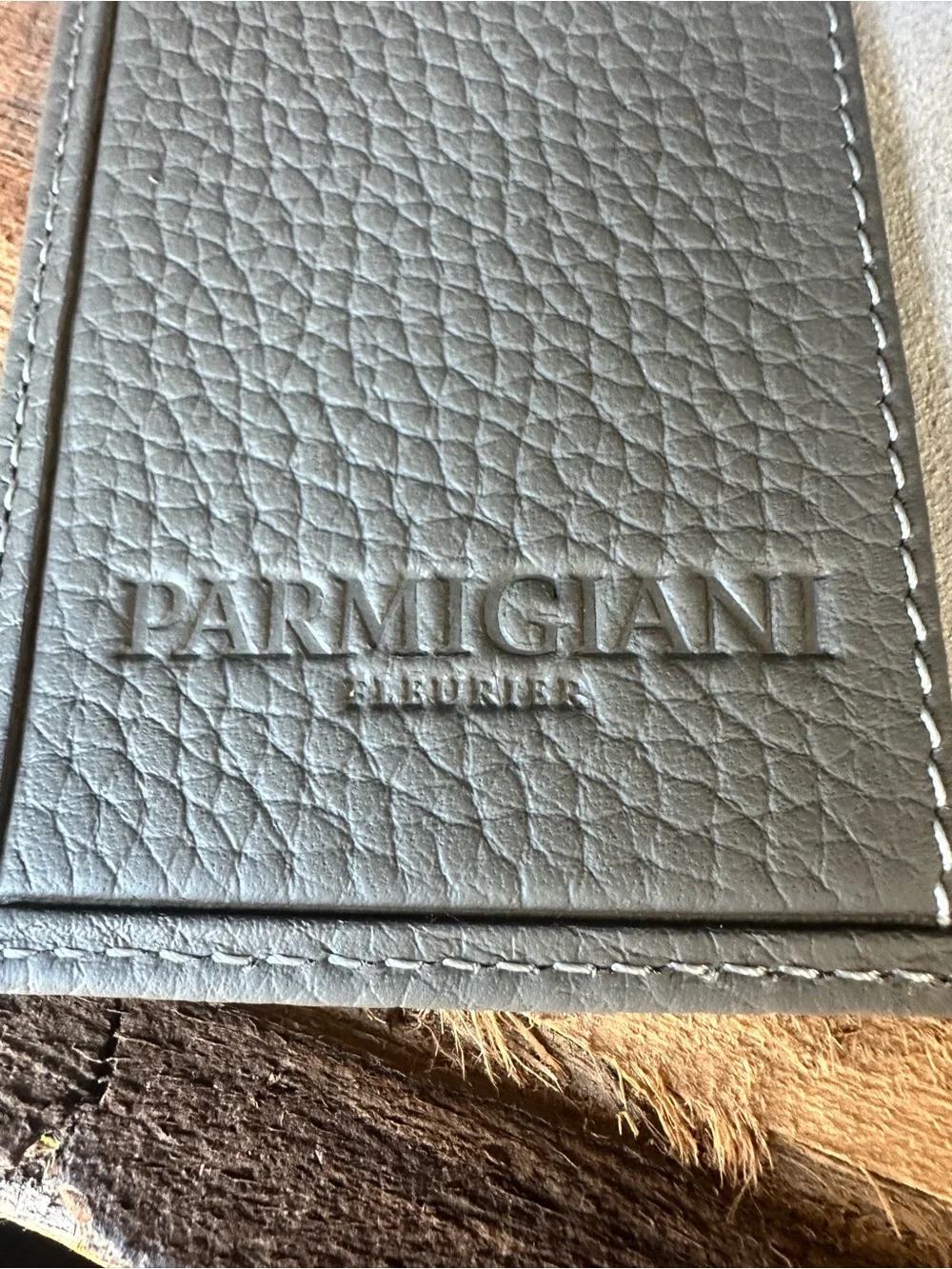 Parmigiani Fleurier Pebbled Leather Passport Holder Gray Swiss Luxury